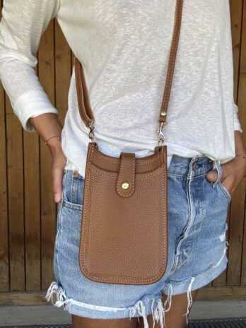 Pochette bandoulière en cuir camel