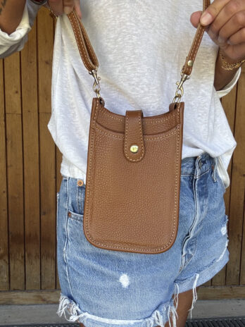 Pochette bandoulière en cuir camel