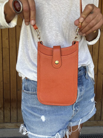 Pochette bandoulière en cuir orange