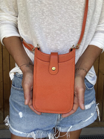 Pochette bandoulière en cuir orange