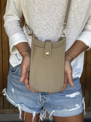 Pochette bandoulière en cuir taupe