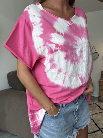 TEE shirt asymétrique Tie and Dye rose flashy TU