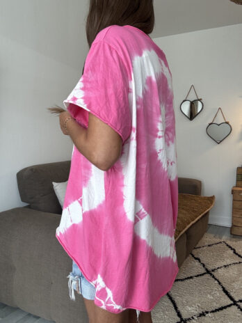 TEE shirt asymétrique Tie and Dye rose flashy TU