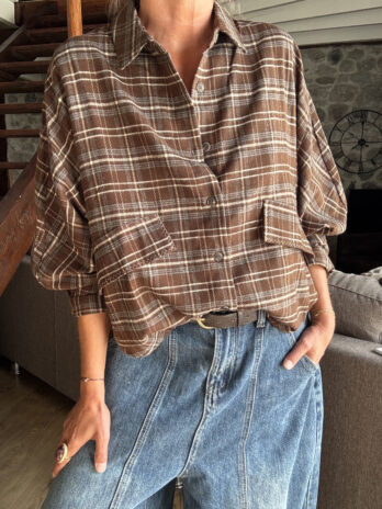 Chemise tartan marron esprit flanelle TU