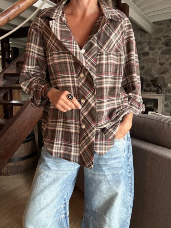 Chemise oversize tartan kaki TU